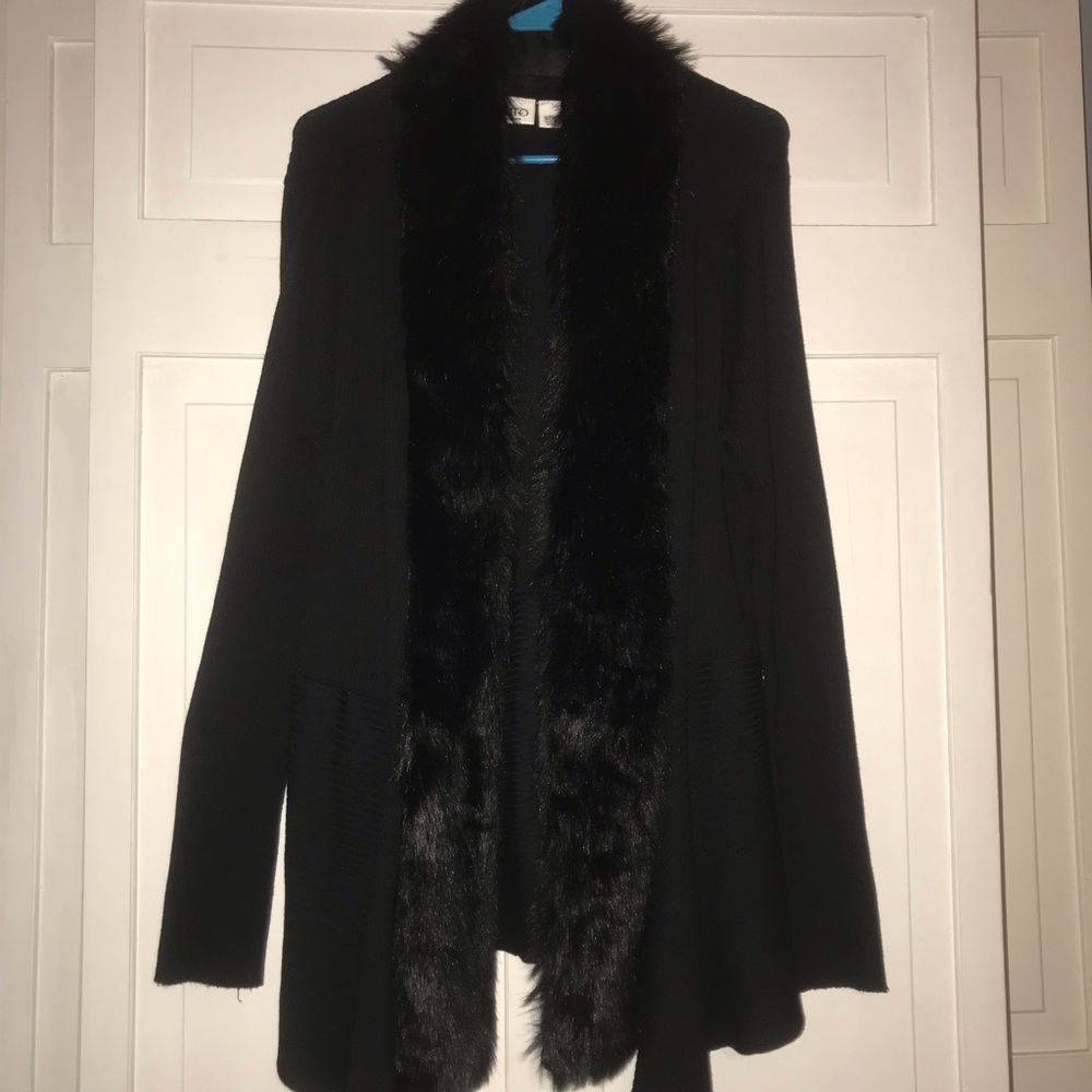 Cato Black Faux Fur Trimmed Cardigan🖤